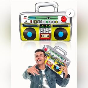 Retro Style Inflatable Boombox Speaker - Silver and Yellow